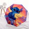 Stitch,Sunset Automatic Folding Umbrella   Simple 8 Rib Design, Bright Cartoon Pattern, Durable Iron Frame, Suitable For Travel, Outdoor, Be