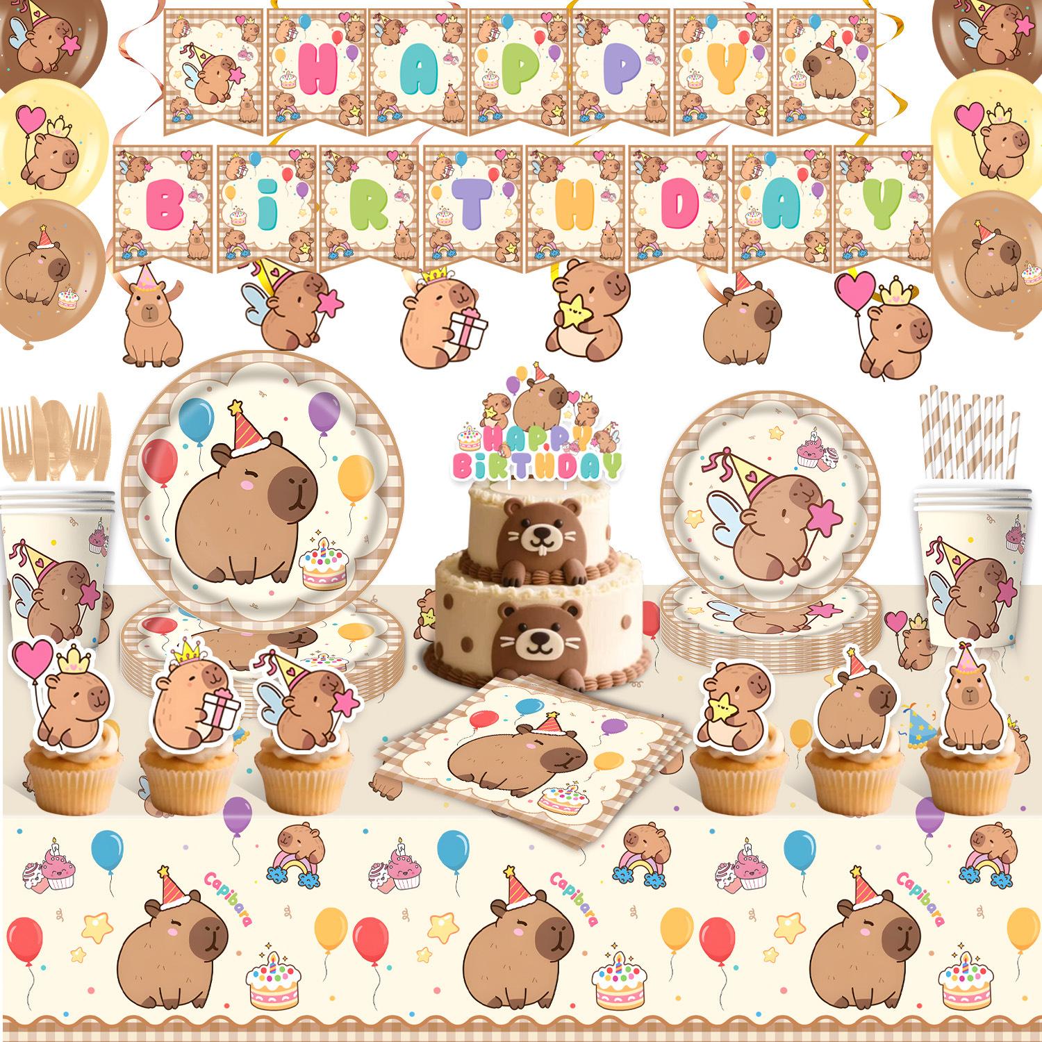 Forniture per feste Capibara Decorazioni per feste di compleanno Composizioni Oggetti di scena Piatti di carta Bicchieri di carta Tovaglie Asciugamani