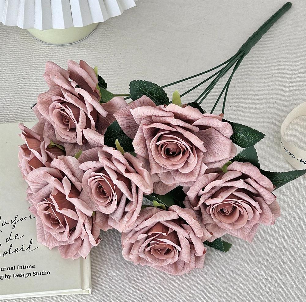 Vintage 7-Head Cappuccino Rose Artificial Bouquet – Suitable for Home Decoration, Wedding/Hotel Arrangement & Christmas Party Ne