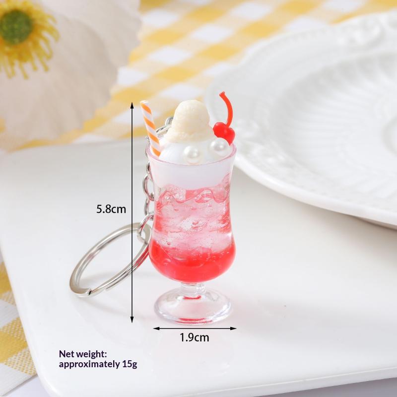 1Pcs Realistic Mini Ice Cream Soda Cup Keychains With Cherry Topping Bright Colors For Bag Decoration And Small Gifts