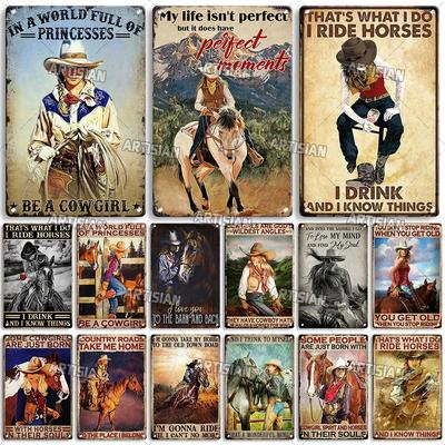 Artisian Ride Horse Metal Poster Cowgirl Cowboy Tin Plate Horse Racing Decorative Sign Wall Decor Garage Bar Pub Club Hotel Cafe