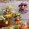 Yousheng 12 Pcs Mexican Dancing Girls Ornament Cinco De Mayo Hanging Decoration Wooden Fiesta Mexico Ornament for Carnivals Party Favors Home Tree