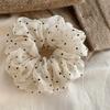 Elegant Cream Polka Dot Mesh Hair Scrunchie for Women - Soft, Breathable, Non-Slip Headband with Floral Design, Perfect for Daily Hair Accessory
