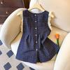 French Patchwork Lace Ruffle Sleeveless Top - Summer Plaid Style