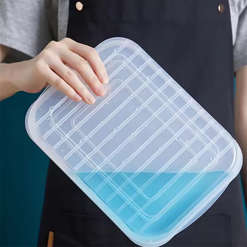 1pc Transparent With cover Grid Refrigerator Large Capacity Storage Box Frozen Meat Compartment Food Sub-packed Kitchen Tools