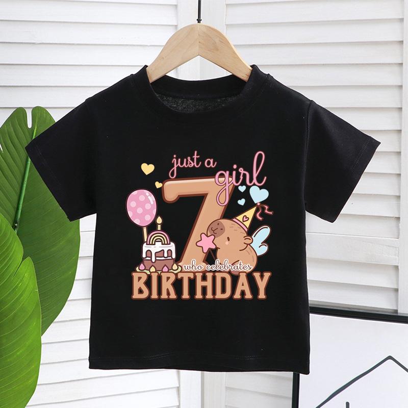 New Capybara Summer Birthday Number Pure Cotton Print Kids T Shirts Short Sleeved Cute Children's T-shirt