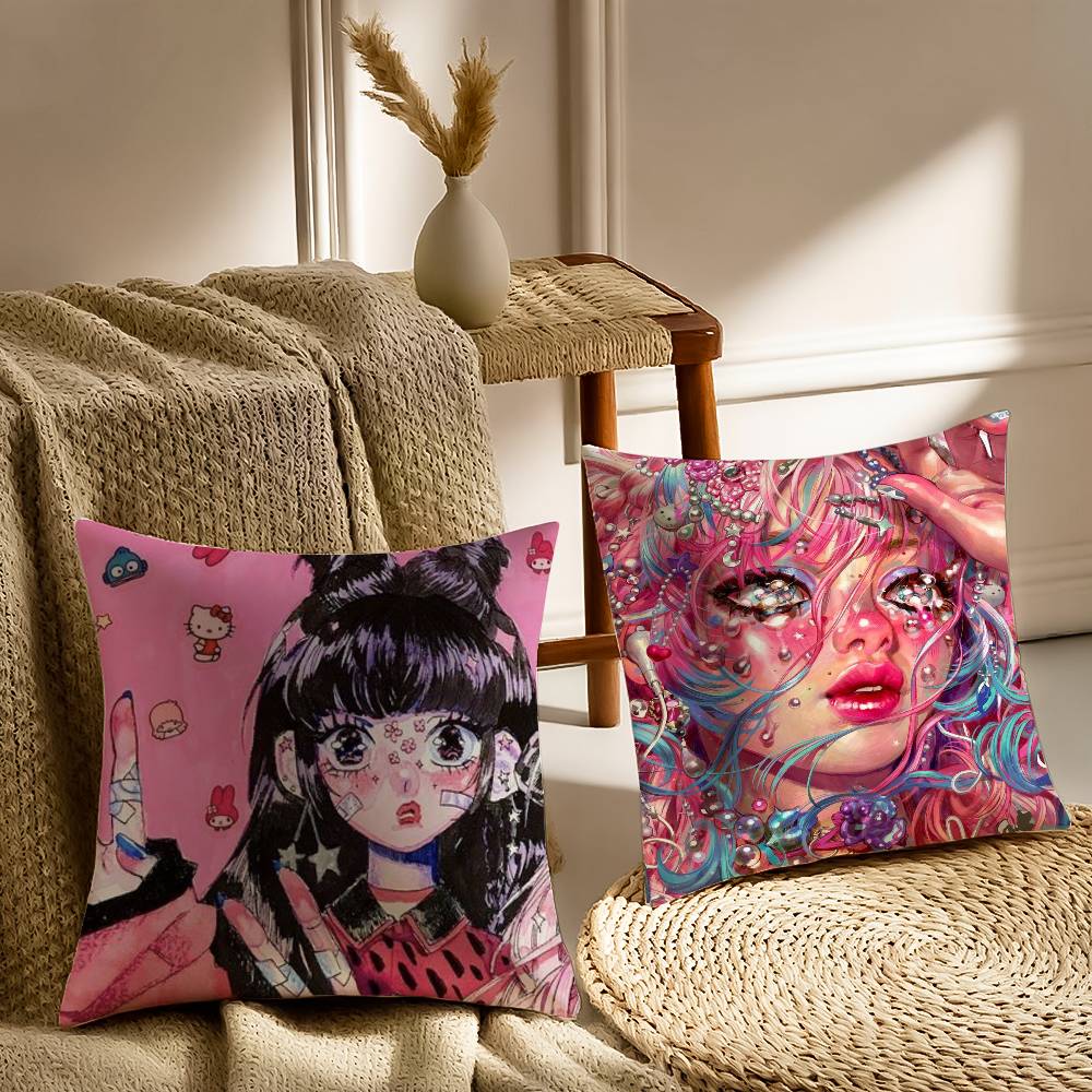 Beautiful Girl With Color Paint Pillow Case Printed Brushed Fleece Pillow Baby Skin-Touch Eco-Friendly Dye-Sublimat