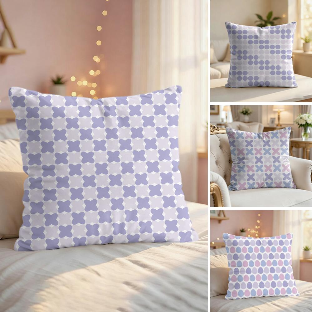 Simple purple plaid Cushion Cover Natural Linen Organic Fabric DoubleSided Printing Couch Pillow Covers Home Decor