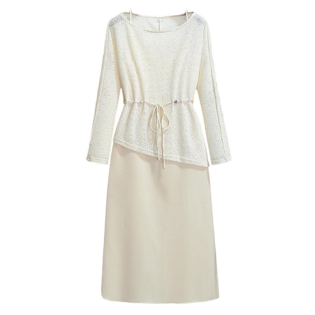 Women's Spring 2026 High-End Two-Piece Set: Satin Slip Dress & Knitted Cardigan