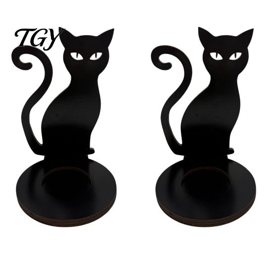 Unique Housewarming Gift Halloween Wooden Shadow Candle Holder, Scarecrow Bat Black Cat Ghost Silhouette Durable Garden Patio Decor Candlestick,