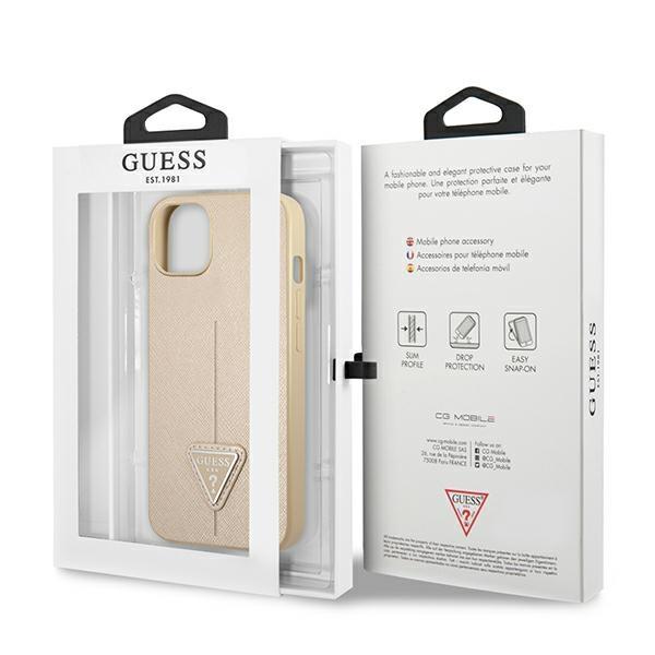 Guess Guhcp14Spsatle Iphone 14 / 15 / 13 6.1 Beżowy/Beige Hardcase Saffianotriangle Logo