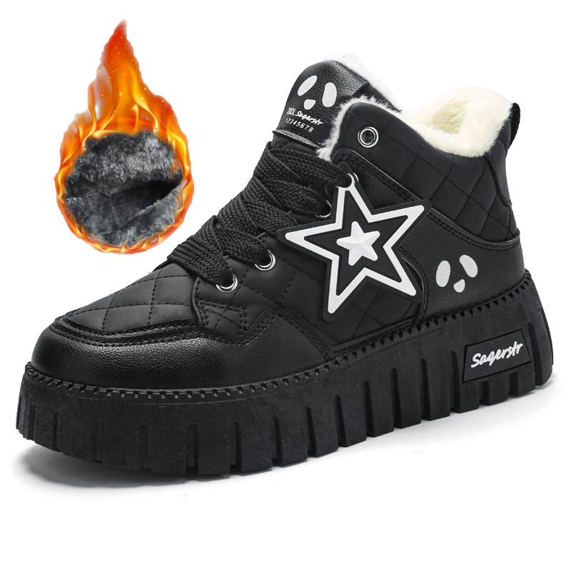 34-42 Winter Women's Large Fashion Thick Bottom High Top with Velvet Warmth High Top Cotton Shoes Snow Boots