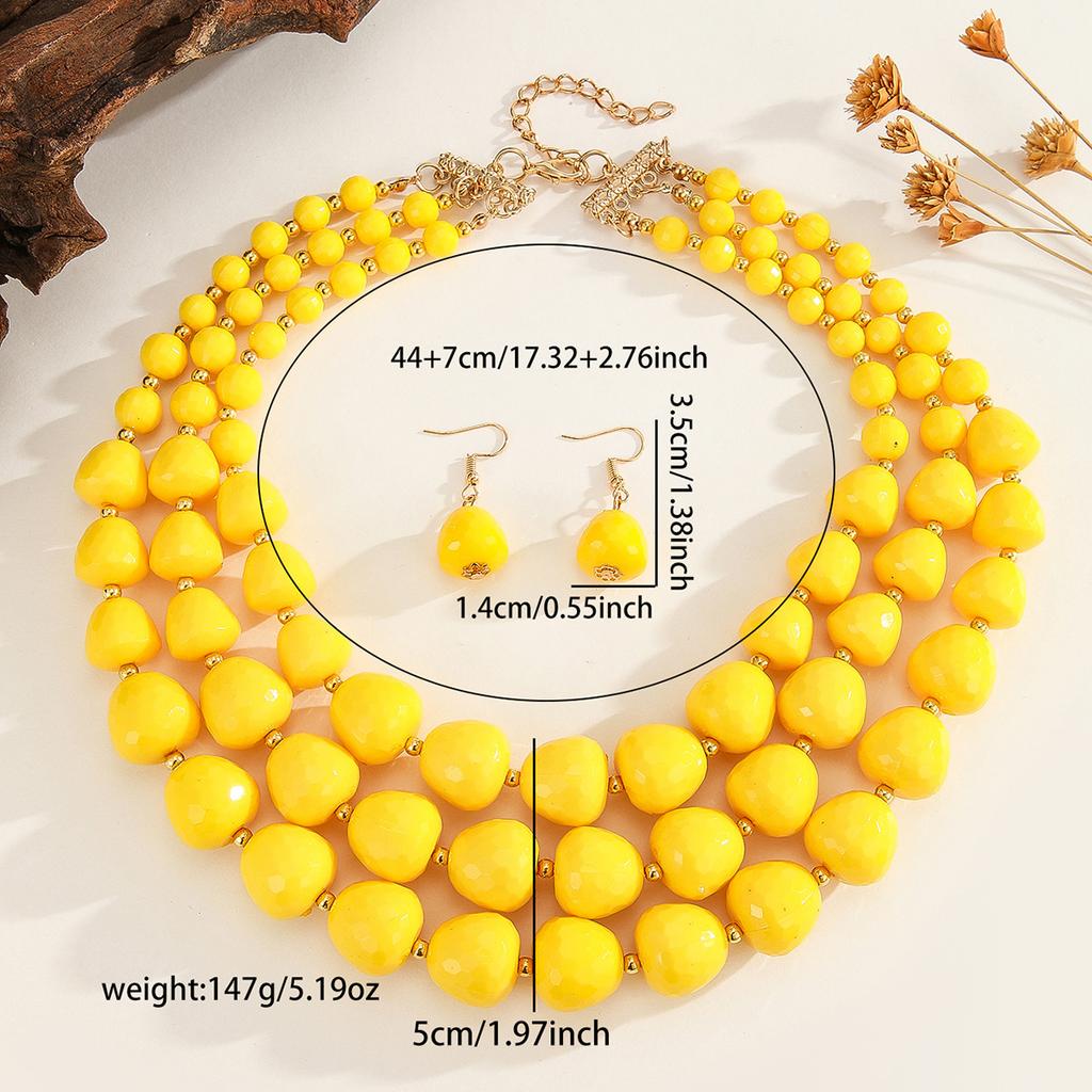 Neues Design Trendiger Modischer Mehrschichtiger Acrylperlen Handgefertigtes Perlenhalsketten-Ohrring-Set Damen Party Schmuck Zubehör