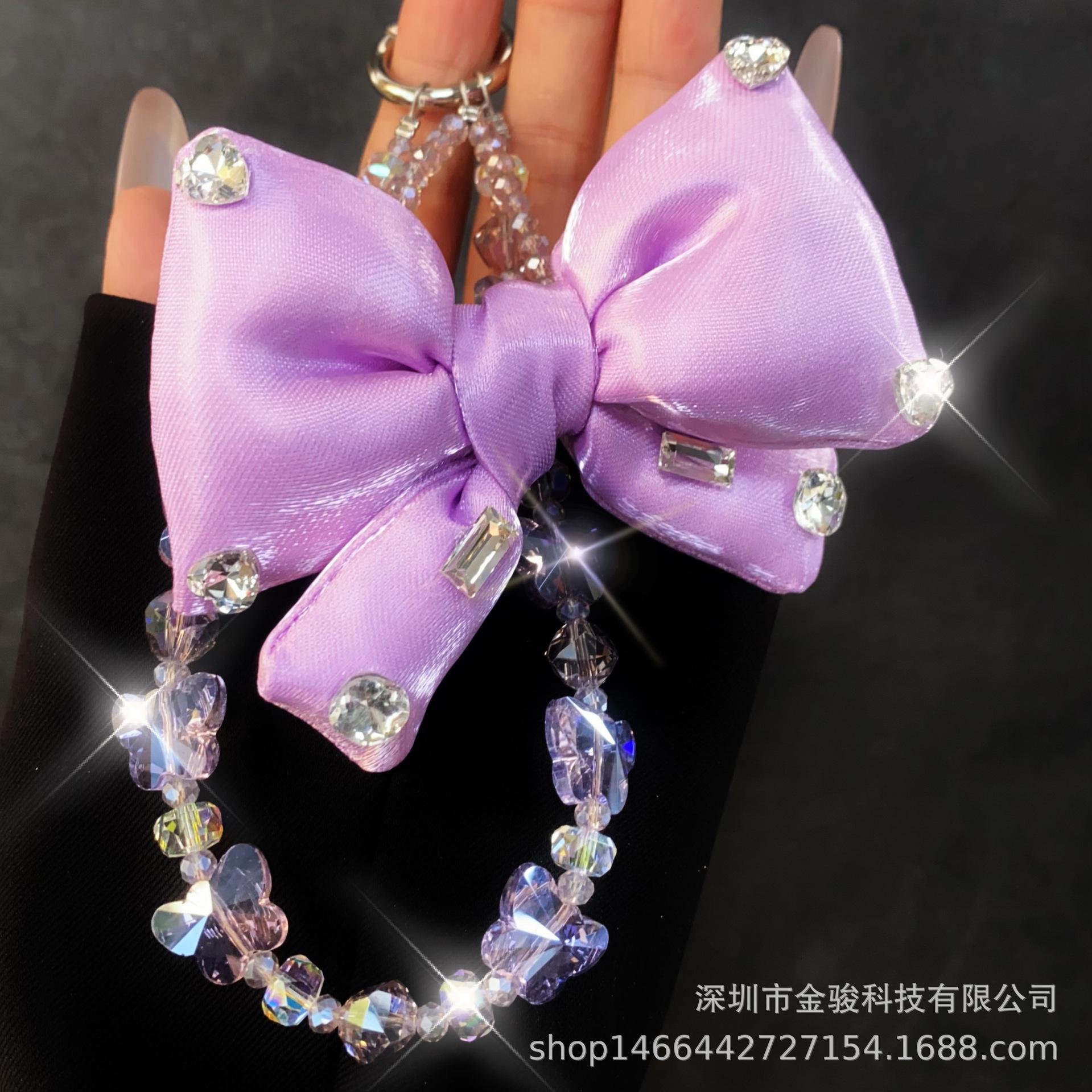 

Fabric Bowknot Phone Chain Wrist Style High-end Crystal Phone Strap Korean Version Ins Keychain Pendant фіолетовий