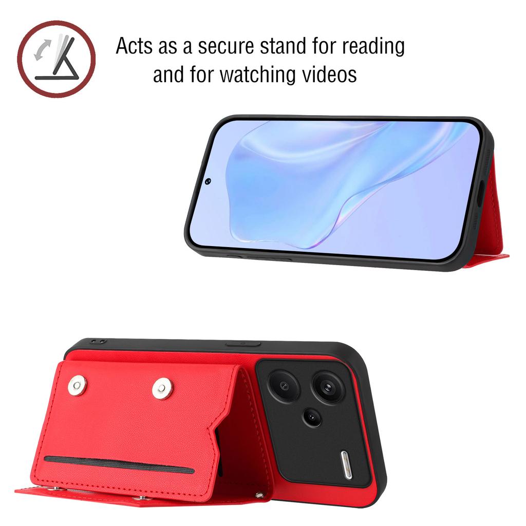 Pouzdro pro Xiaomi Redmi Note 13 Pro+ 5G s držákem na karty, stojánkem, povrchem příjemným na dotek, kryt na telefon s poutkem na zápěstí