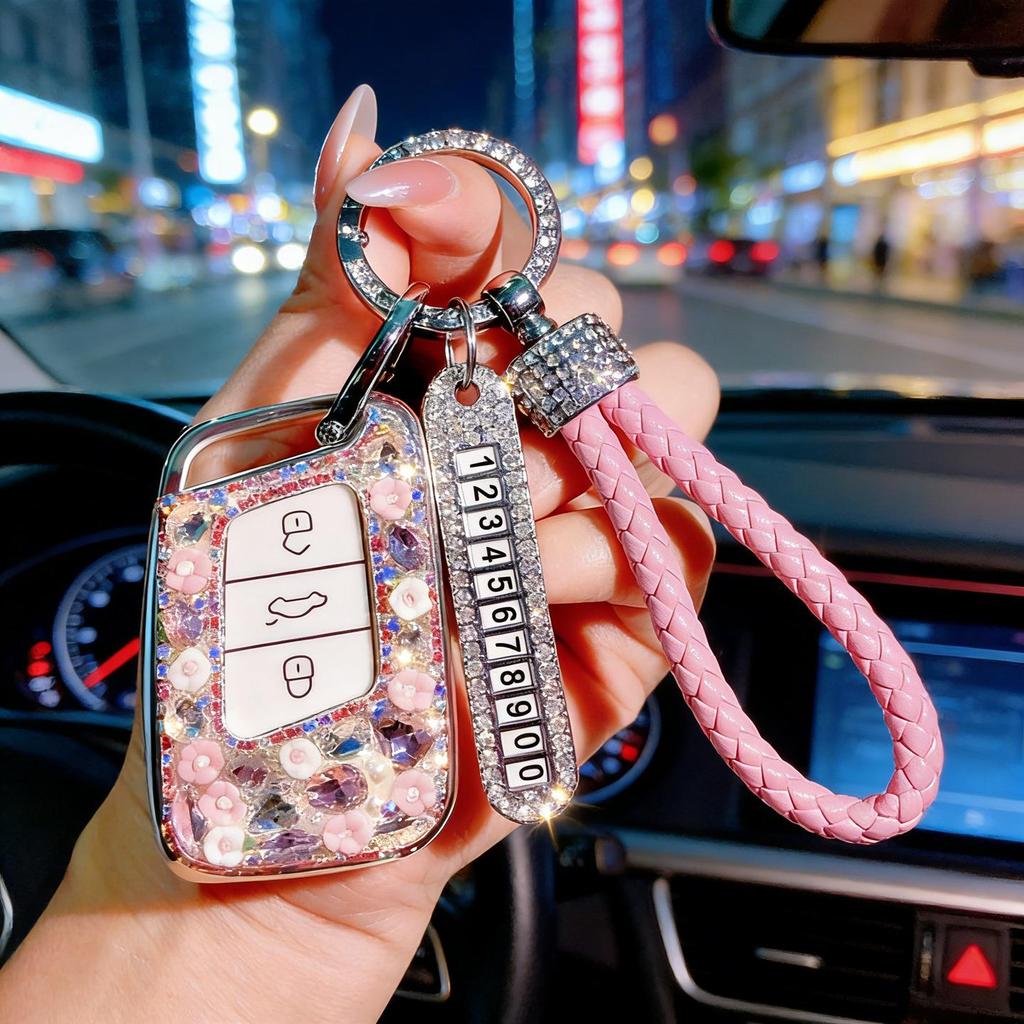 Volkswagen Key Case with Diamond Shell: Compatible with New CC, Magotan B8, Passat, Viloran, Tayron - Luxurious Design for Women