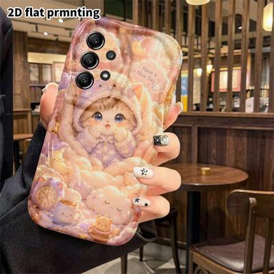 Phone Case: 2D Flat Samsung Galaxy A34 A35 M05 M06 S20 S22 S21 FE Plus 5G Protective Case, Cute Pajama Cat, Christmas and Halloween Gift