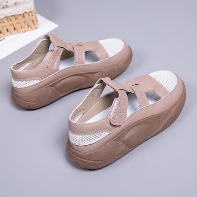 2025 Summer New Versatile Little White Shoes Women's Hollow Non-slip Velcro Casual Shoes Breathable Mesh Platform Sandals