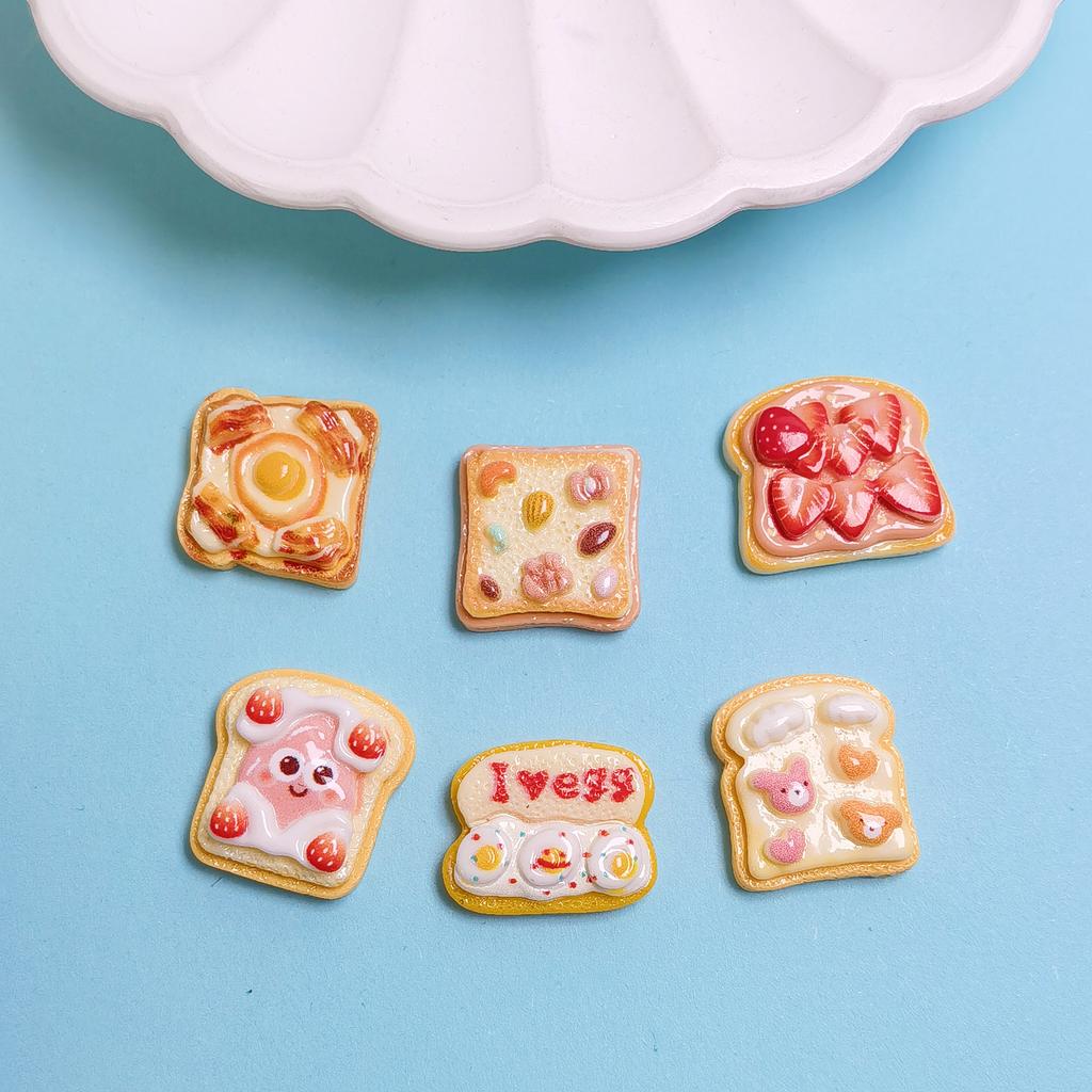 100Pcs Lifelike Toast Bread Resin Miniature Doll House Food Embellishments Flatbacks for Crafts Scrapbooking Phone Case Decor