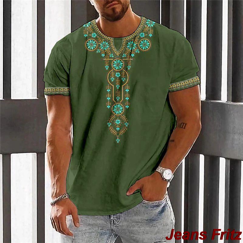 Vintage Etnické Tričko 3D Tisk Oblečení O-Krk Pánské Topy Nadměrné Krátký Rukáv Tričko Léto Volné Pánské Streetwear Pánské Oblečení