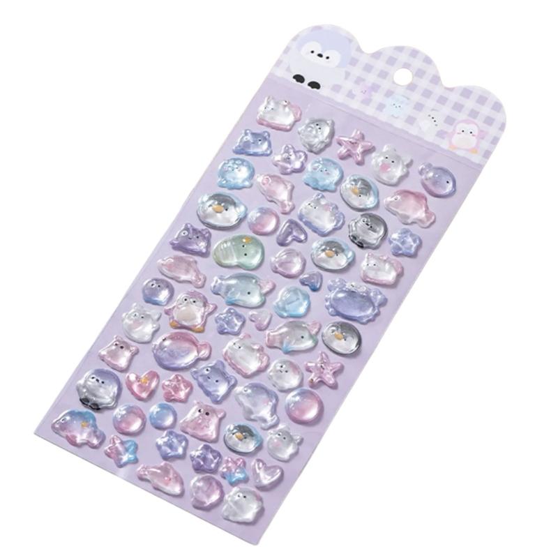 Cartoon Embossed Animal Sticker Waterproof PVC Resin Sticker for Notebook Phone Cover Card Making Kids Room Wall Art