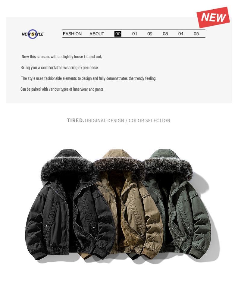 HL Winter Style Men's Thick Hooded Cotton Jacket with Large Fur Collar - For Middle-Aged and Young Men