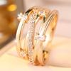 White Zircon Luxury Crystal Geometric Crossed Stone Rings For Women Gold Color Engagement Bands Charm Wedding Jewelry Accessory