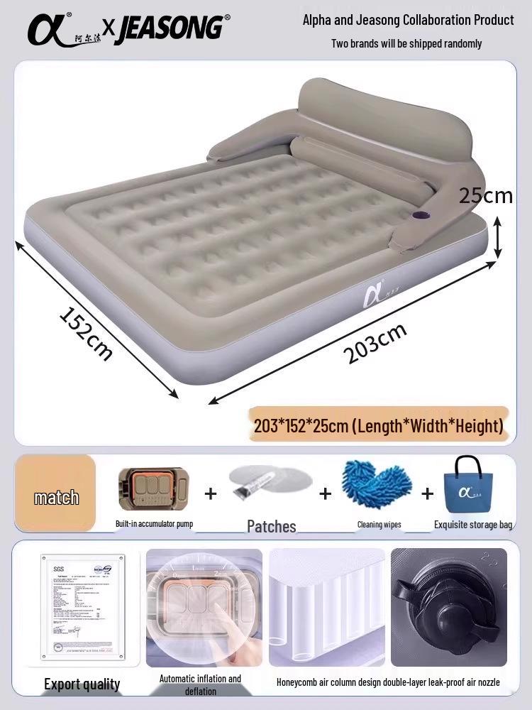 Outdoor Raised Double Air Mattress - Thickened Inflatable Bed, Foldable and Simple Design