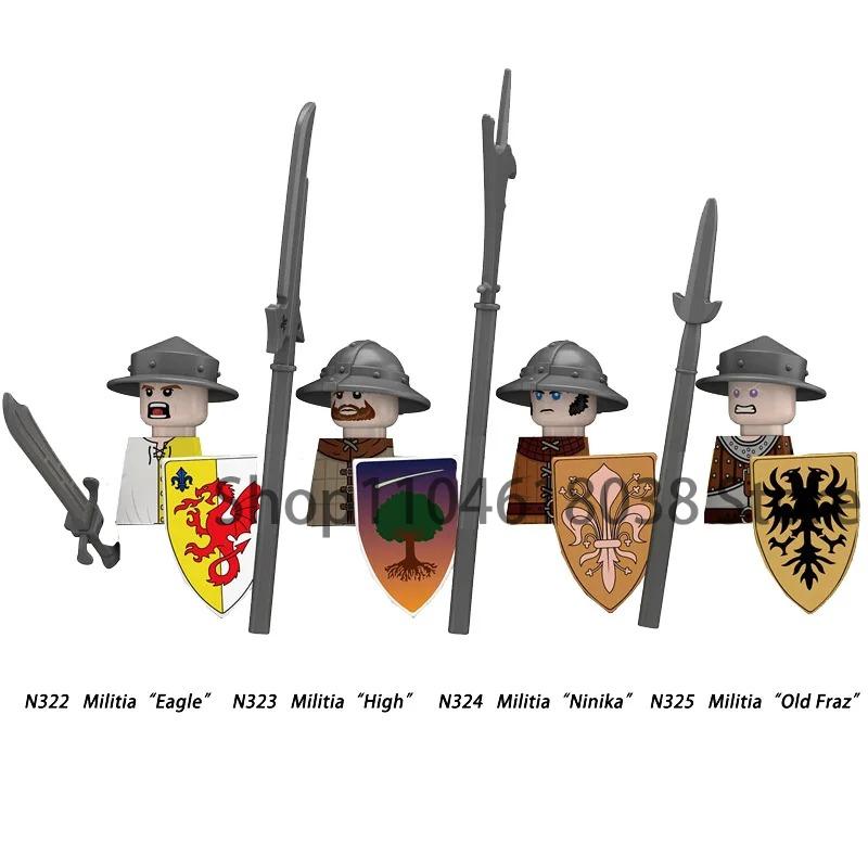 Medieval Castle Soldier Action Figures Building Block Empire Templars Lancer Warrior Militia Helmet Shield Sword Bow Toy Gifts