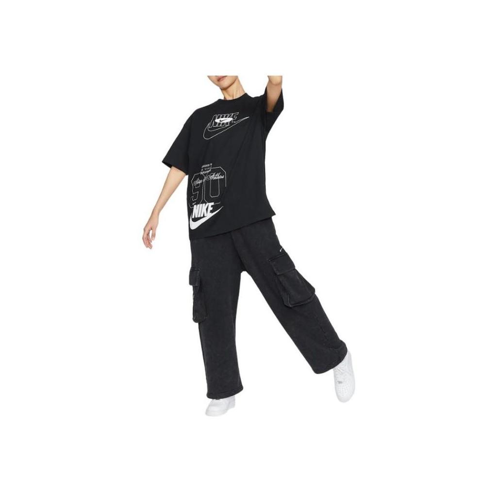 Nike Abbigliamento sportivo Comodo Pullover con logo a lettere Maglietta a maniche corte Top da donna Nero HJ2994-010