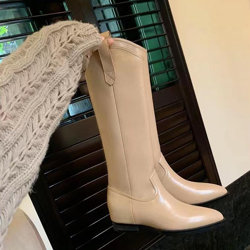 Autumn and winter new fashion v mouth but knee western high boots pointed knight medium boots women