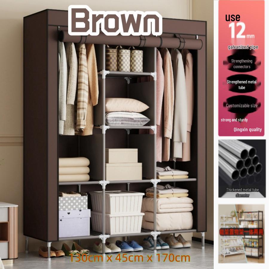 Multi-layer Wardrobe: Metal Coat Rack with Hangers & Storage Shelves for Dorms and Rentals
