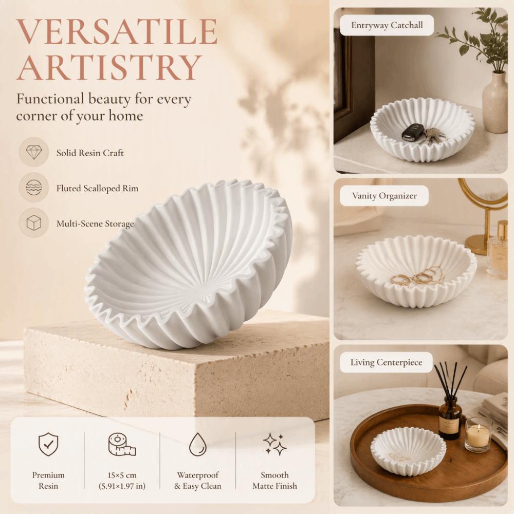 5.91x1.97in Ruffle Bowl White Scalloped Bowl Modern Key Tray Entryway Decor