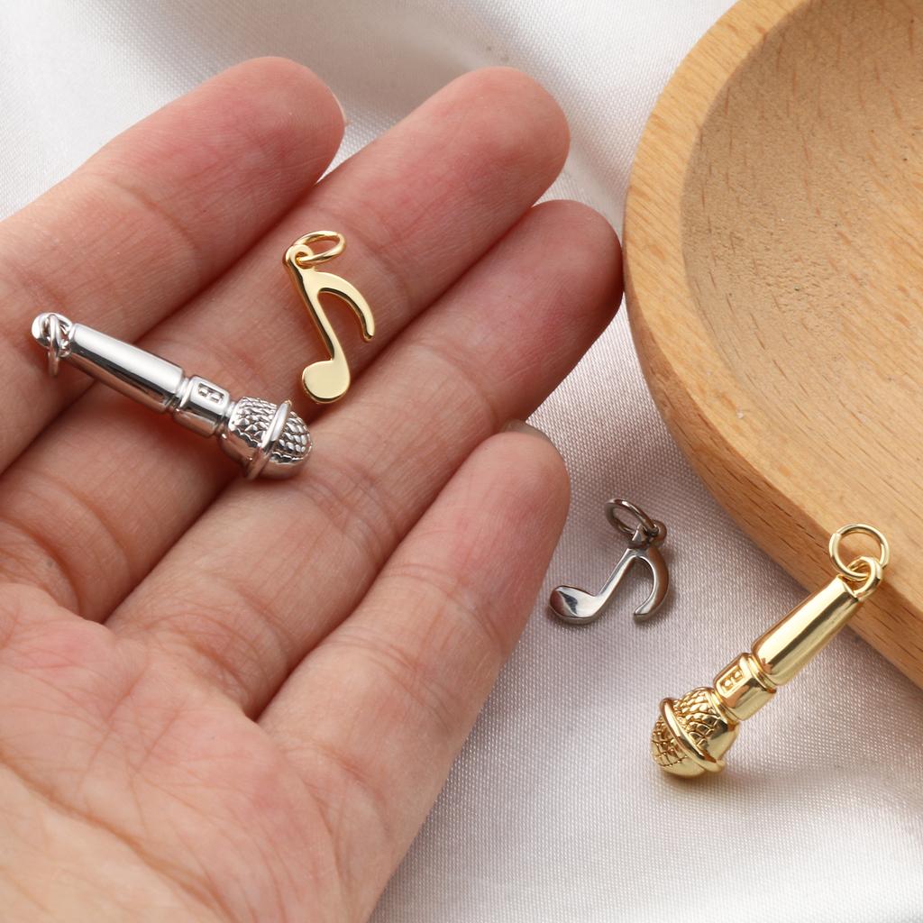 2 Pcs Brass Music Charms Gold Plated Microphone Musical Note Pendants For DIY Necklace Jewelry Making Findings