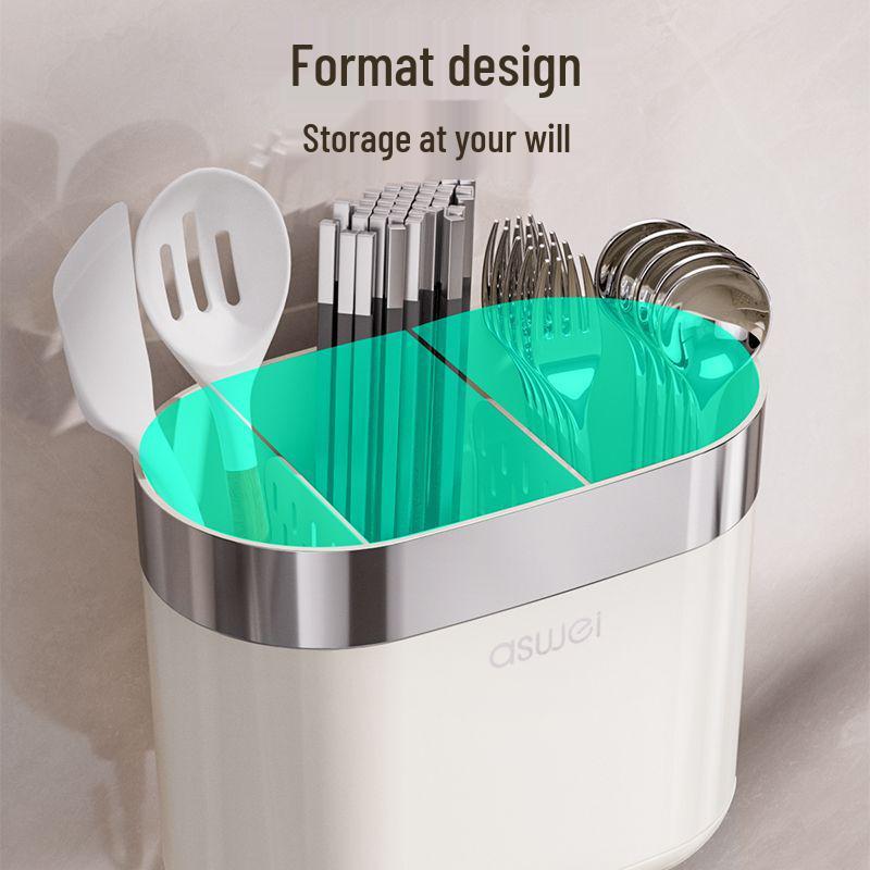 Premium Wall-Mounted Chopstick Holder & Drain Tray for Kitchen Storage
