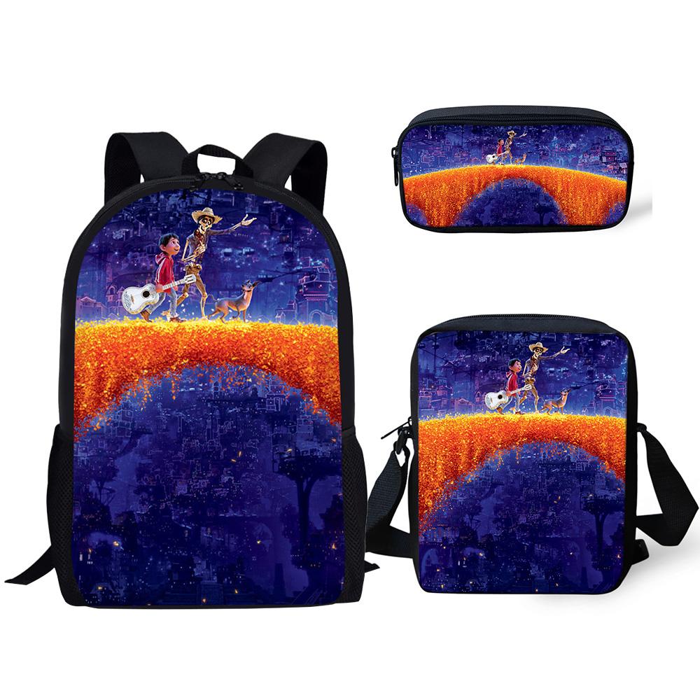 Popular COCO Music Skull Pattern 3D Print 3pcs/Set pupil School Bags Laptop Daypack Backpack Inclined shoulder bag Pencil Case