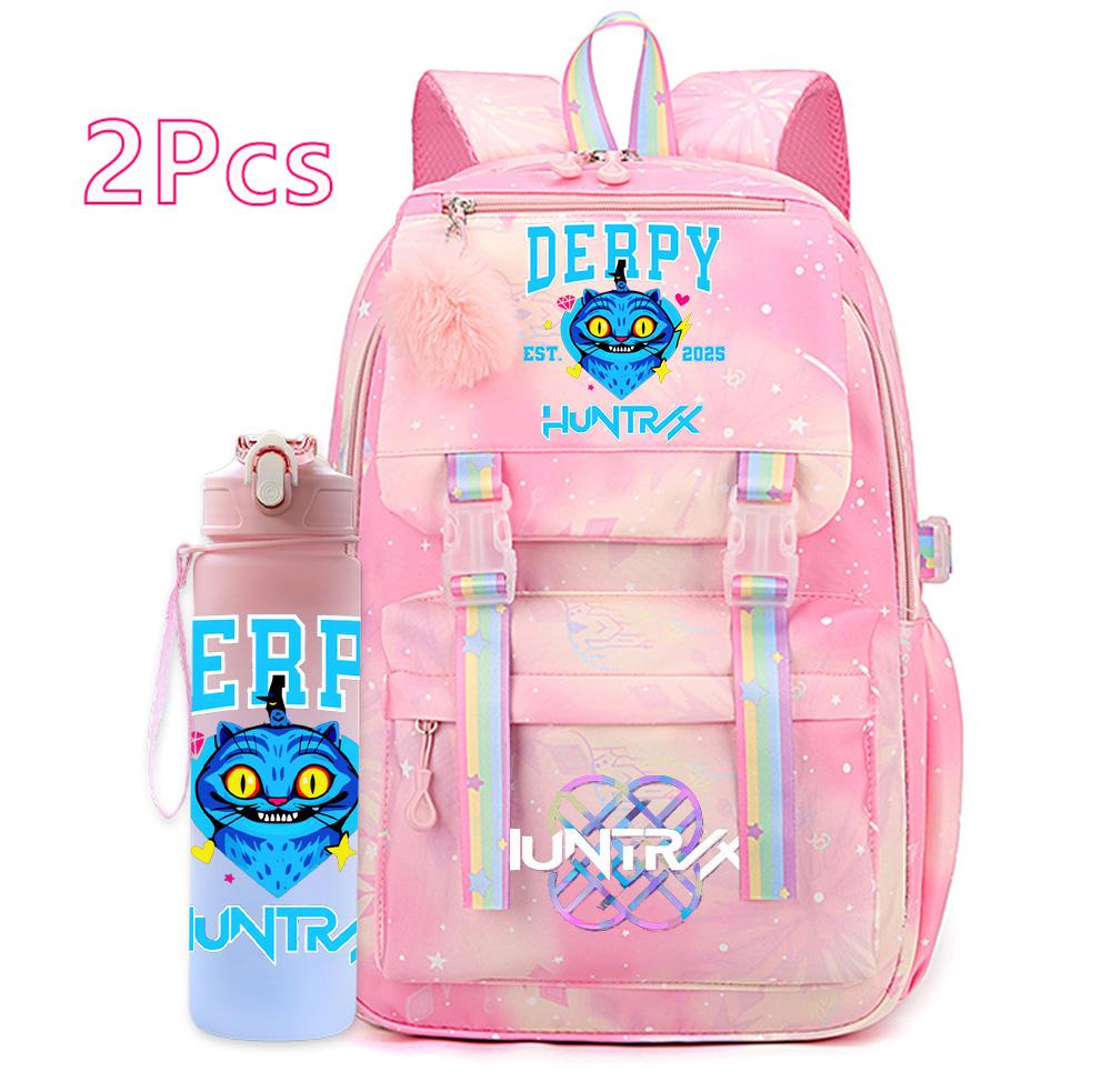 2Pcs/set New Anime Kpop Printed Backpack with 750Ml Water Bottler Large Capacity Travel Bag for Teenager Girl Boy Bookbag Kid Gift Large Capacity Bag