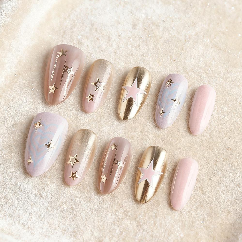 Valentine s Almond Shape Light Gold Press-On Nails - Luxury Style, 30 Removable Pieces for a Gentle Manicure