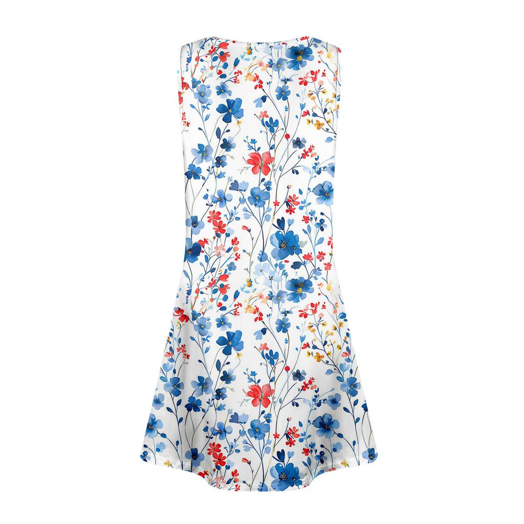 Damen Sommerkleider Lockeres V-Ausschnitt Ärmelloses Sommerkleid Kleid Mit Taschen