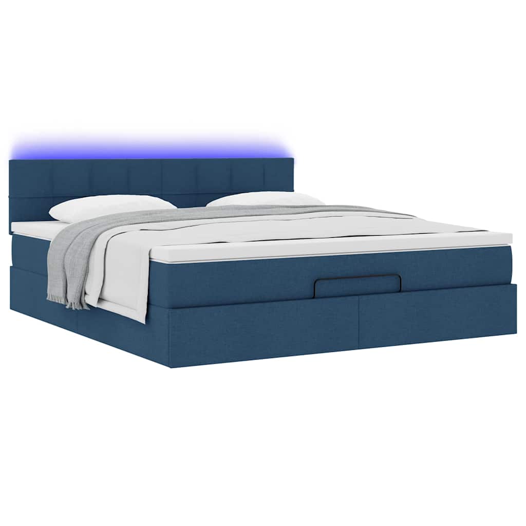 Ottoman Bed with Mattress & LEDs Blue 160x200 cm Fabric