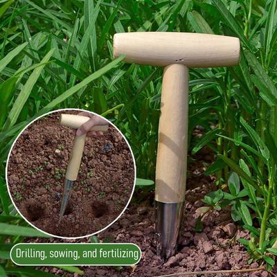 Plant Hole Digger for Planting Garden Seeds Bulbs Planting Tool Handheld Digger with Wooden T-Handle for Tulip Daffodil Saffron Vegetable Seeds