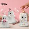 Uroczy Domowy Dodatek Halloweenowy Duch Figurka z Żywicy, Dynia z Cukierkami Kapelusz Czarownicy Kawaii Wystrój Pokoju Biurko dla Dziewcząt, Różowo-Biała Ozdoba na Stół