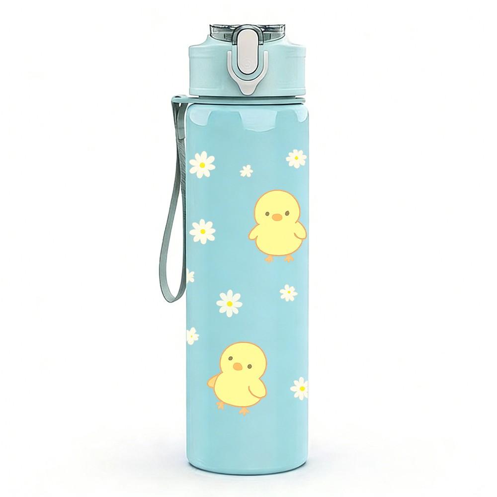 1PC Little Yellow Chicks Pattern 750ml Color Plastic Sports Water Bottle Leakproof Flip Straw Lid Suitable for Sports Office Home Use