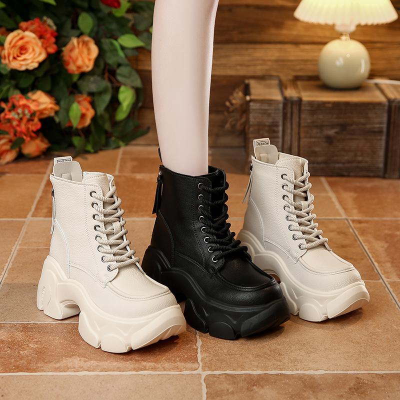 Fashion 8CM Chunky Platform Ankle Boots Women 2025 New Autumn Winter Motorcycle Boots Woman Thick Bottom Non Slip Leather Combat Boots