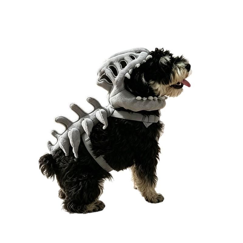 Funny Dinosaur Skeleton Pet Costume Hood Plush Dog Headgear Halloween Cosplay Hat Cute Photo Prop for Small Medium Dogs