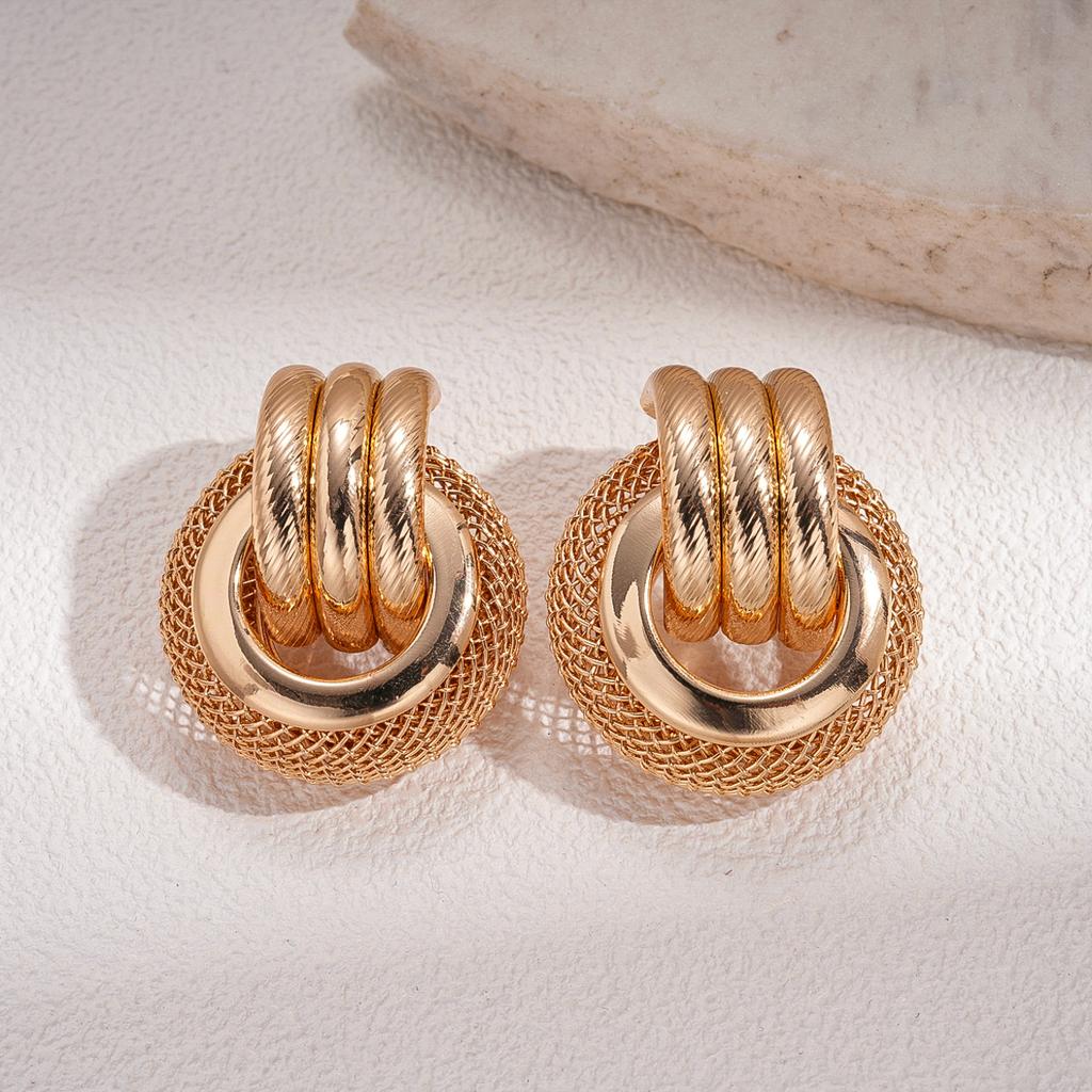 Metallic Multi-layer Hollow Round Mesh Silver Needle Earrings Personality Temperament Fashion Geometric Earrings