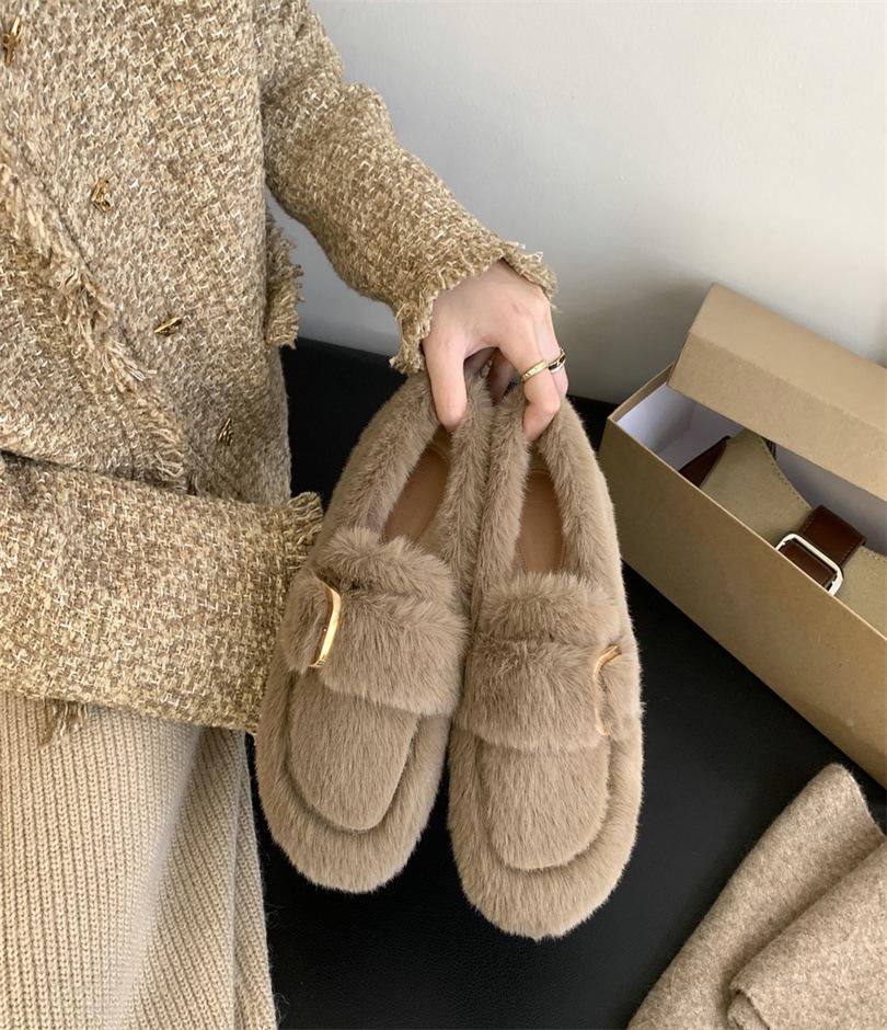 Mao Mao Shoes Women's Outer Wear 2025 Autumn and Winter New Pregnant Women One-pedal Lazy Cotton Shoes Plush Bean Shoes Single Shoes