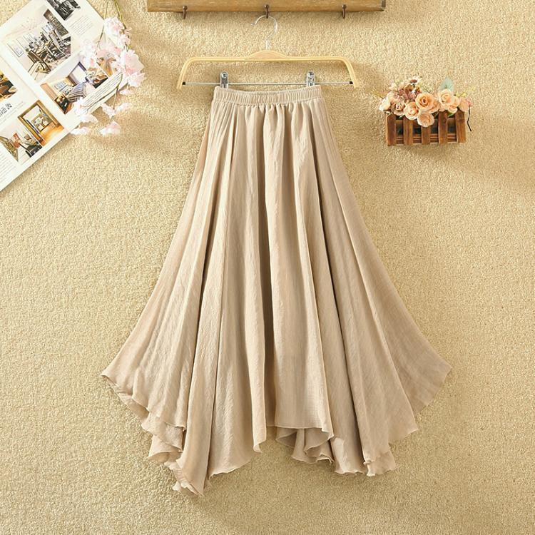 Asymmetric Designer Niche High-Waist Cotton-Linen Fairy Midi Skirt for Women - Artistic Vintage Full Flared Long Half Skirt