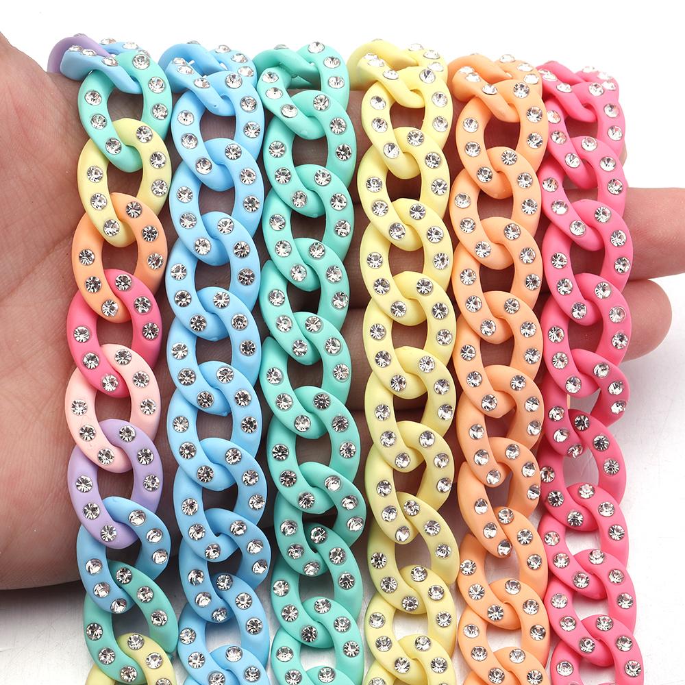 20pcs 19x14mm Acrylic Link Chain Clasp Colorful Open Buckle Beads Connector With Diamond For Jewelry Making Necklace Bag Chain