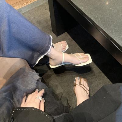 Cowhide Version~ Fairy Style Leather Pinch Flat Roman Sandals Women's Summer Open-toed French Small Heel Cool Slippers